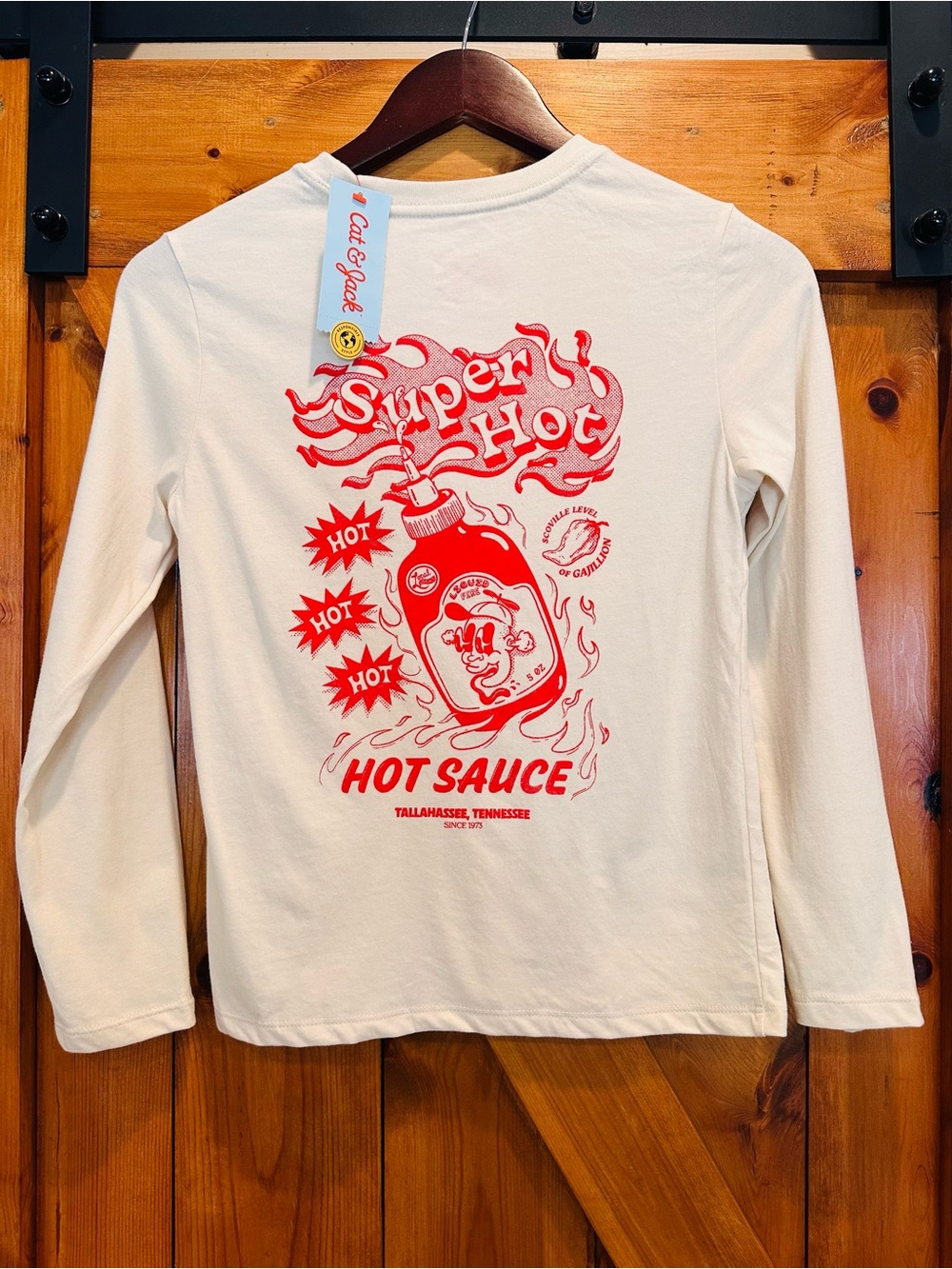 Cat & Jack Cream Long-Sleeve 'Super Hot' Hot Sauce Graphic Tee